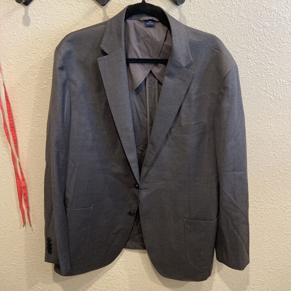 Mizzen Main Pewter Gray Heather Midweight Blazer 48R Trim Wool Stretch
